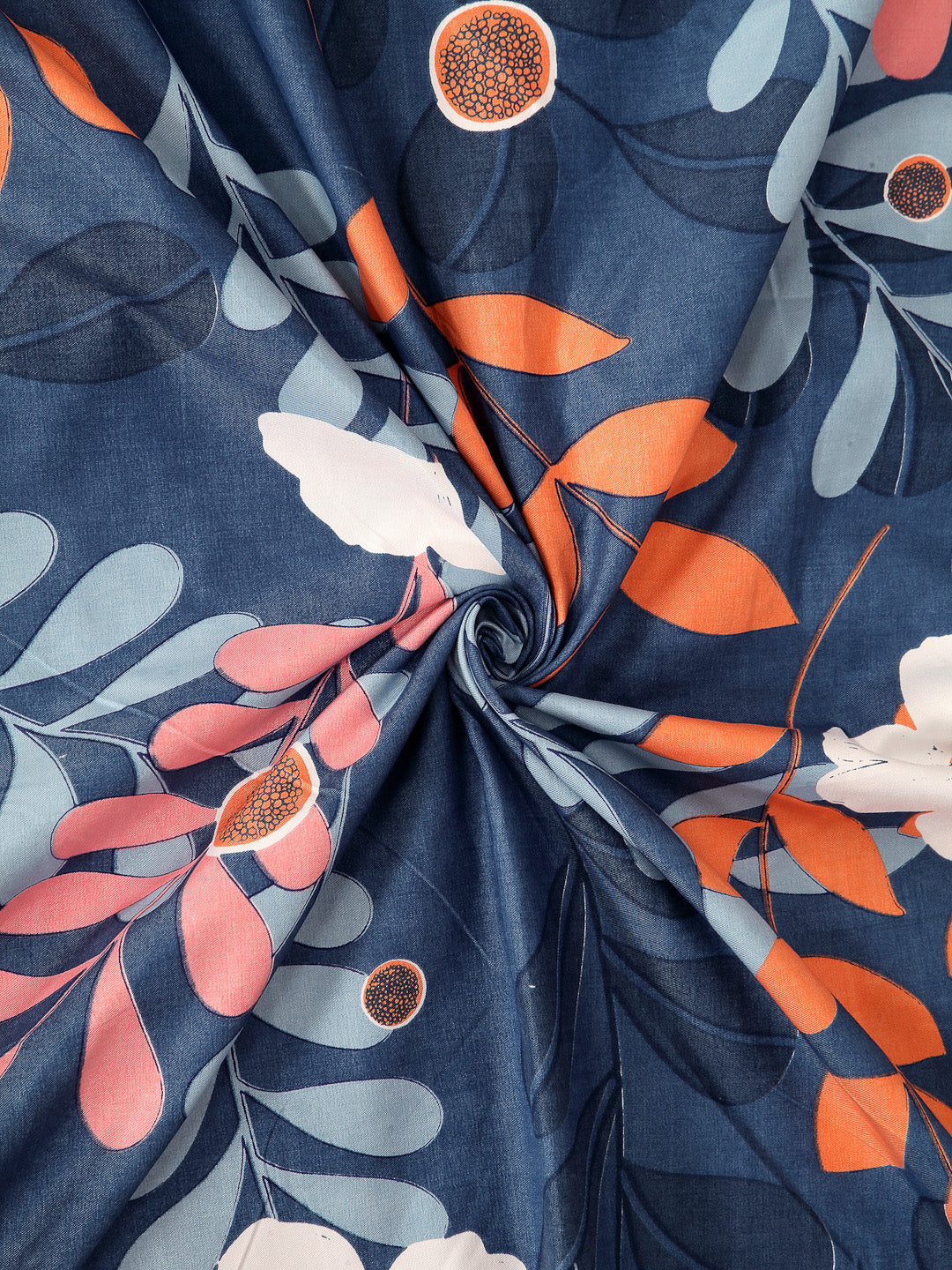 Arrabi Blue Floral TC Cotton Blend Single Size Fitted Bedsheet with 1 Pillow Cover (215 X 150 cm)