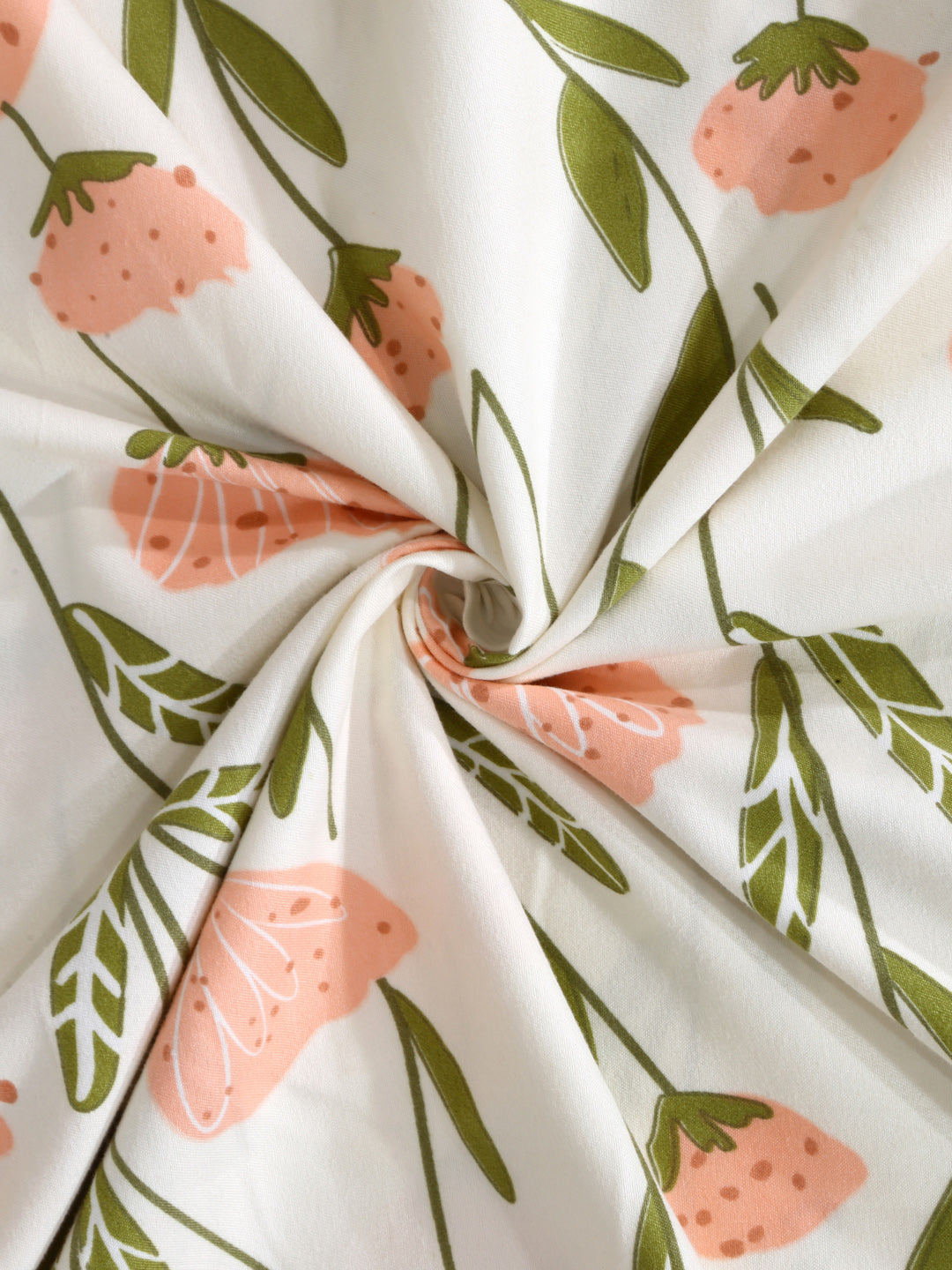 Arrabi Cream Floral TC Cotton Blend Single Size Fitted Bedsheet with 1 Pillow Cover (215 X 150 cm)