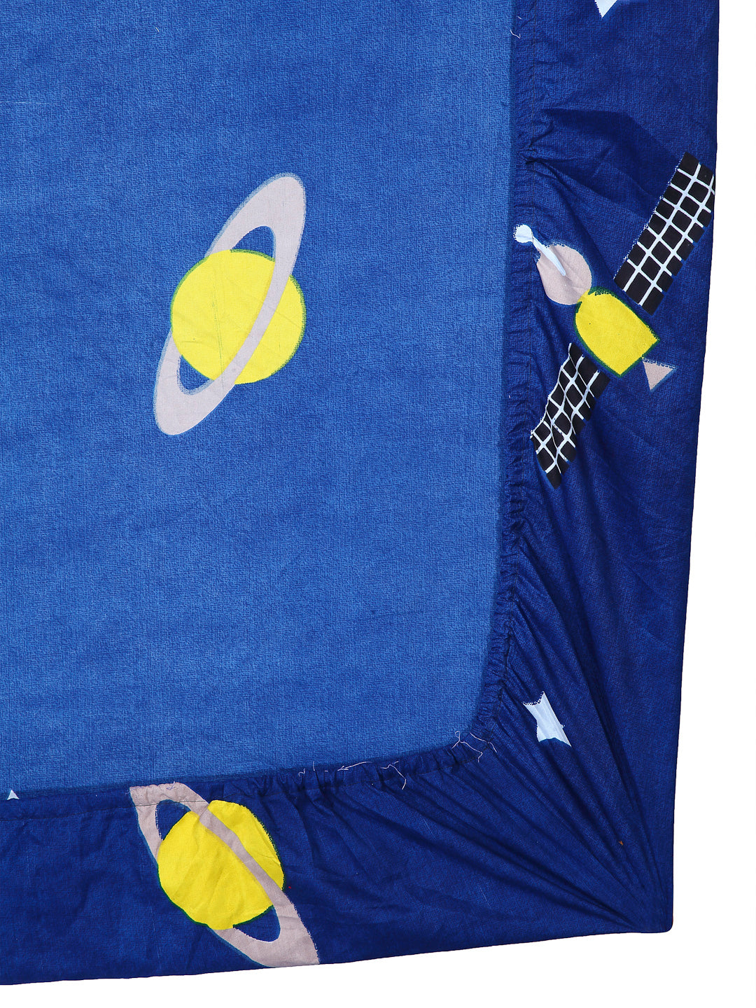 Arrabi Blue Graphic TC Cotton Blend Single Size Fitted Bedsheet with 1 Pillow Cover (220 X 150 cm)