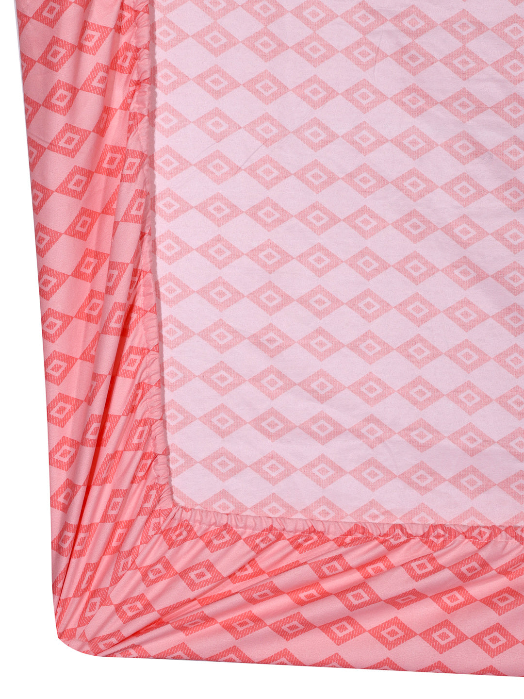 Arrabi Peach Graphic TC Cotton Blend Single Size Fitted Bedsheet with 1 Pillow Cover (220 X 150 cm)