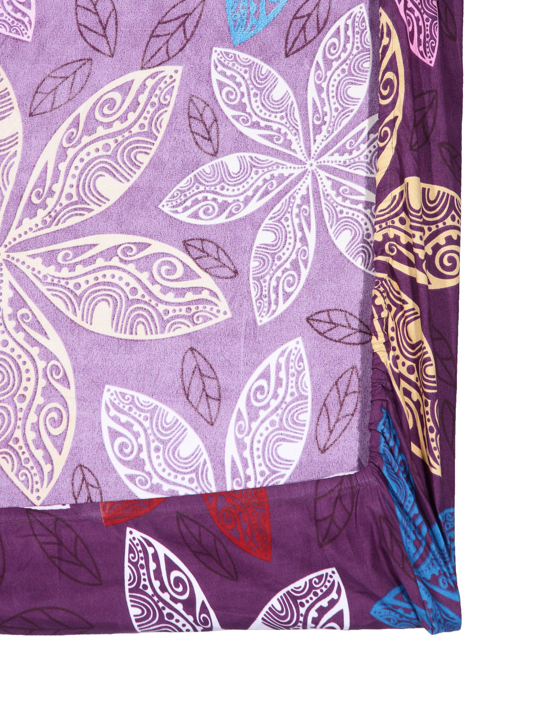 Arrabi Purple Floral TC Cotton Blend Single Size Fitted Bedsheet with 1 Pillow Cover (220 X 150 cm)