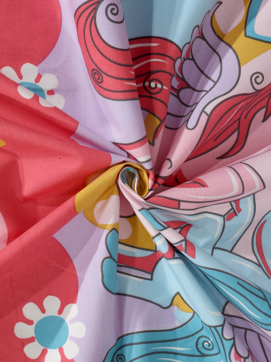 Arrabi Multi Cartoon TC Cotton Blend Single Size Bedsheet with 1 Pillow Cover (215 x 150 cm)