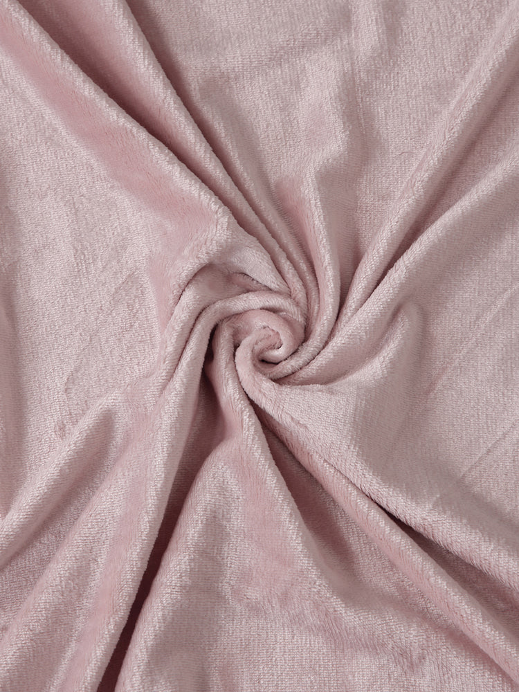 Arrabi Light Pink Solid King Size Warm Woolen Fitted Bedsheet 
