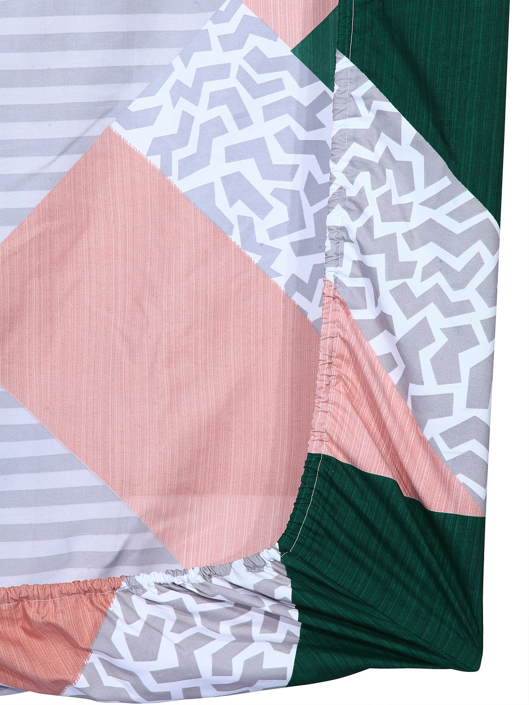 Arrabi Multi Geometric TC Cotton Blend Single Size Fitted Bedsheet with 1 Pillow Cover (220 X 150 cm)