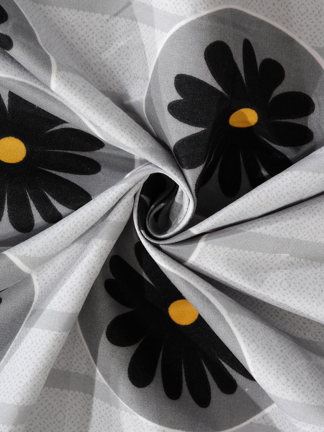 Arrabi Grey Floral TC Cotton Blend Super King Size Fitted Bedsheet with 2 Pillow Covers (270 X 260 Cm)