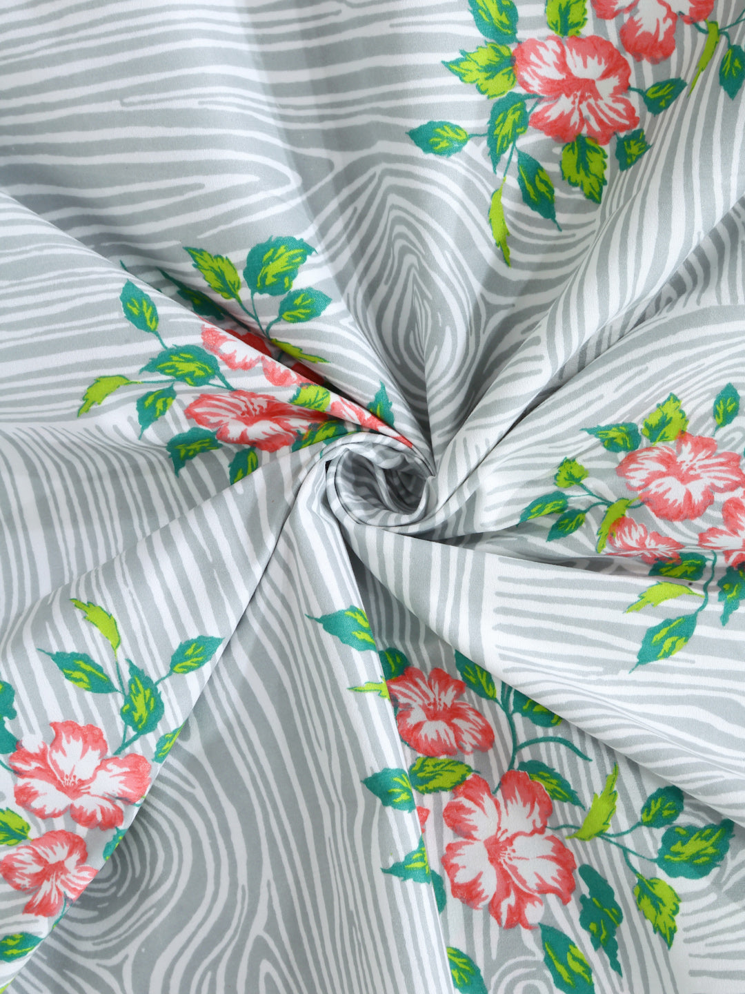 Arrabi Grey Floral TC Cotton Blend Single Size Fitted Bedsheet with 1 Pillow Cover (215 X 150 cm)