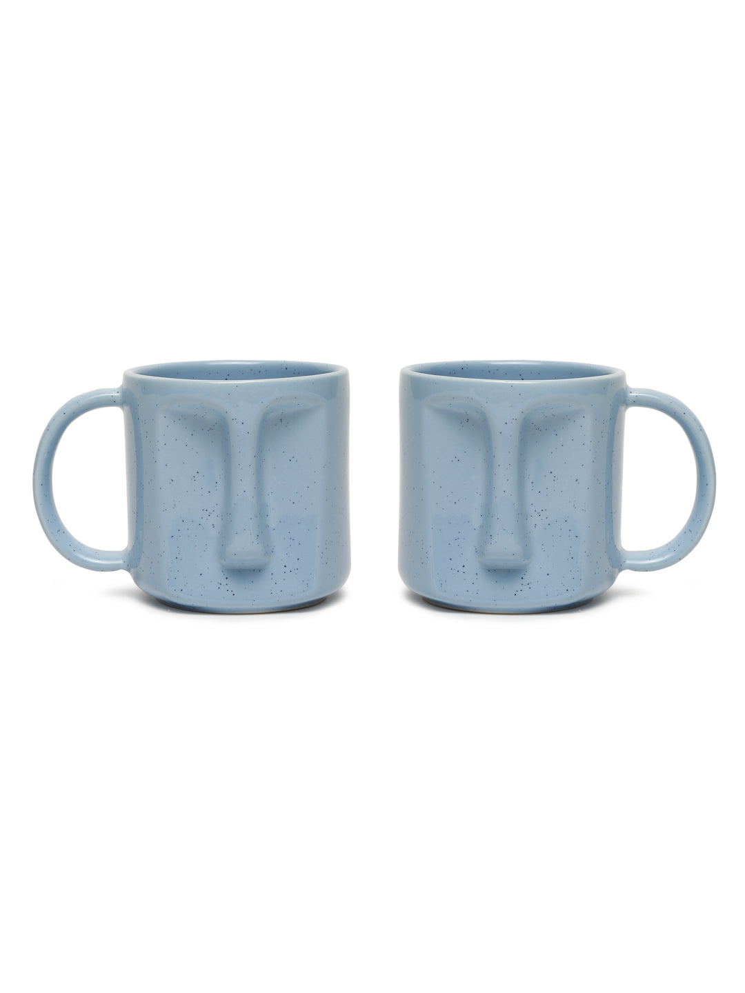 Solid Set of 2 Stoneware Glazed Face Mugs