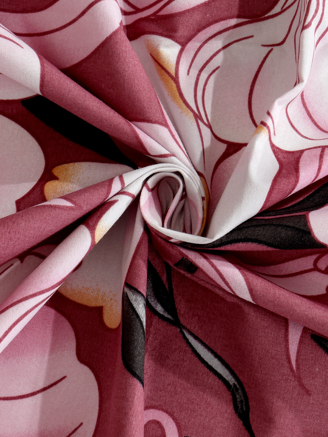 Arrabi Pink Floral TC Cotton Blend Super King Size Fitted Bedsheet with 2 Pillow Covers (270 X 260 Cm)