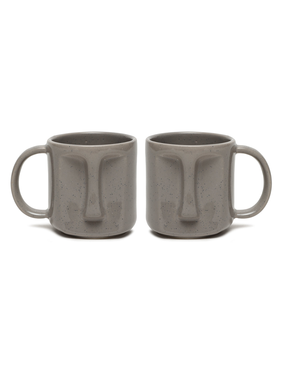 Solid Set of 2 Stoneware Glazed Face Mugs