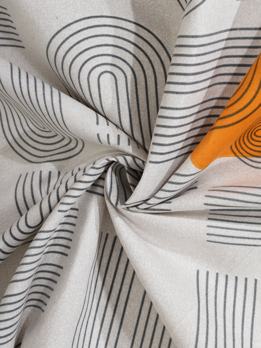 Arrabi Beige Stripes TC Cotton Blend Super King Size Fitted Bedsheet with 2 Pillow Covers (270 X 260 Cm)