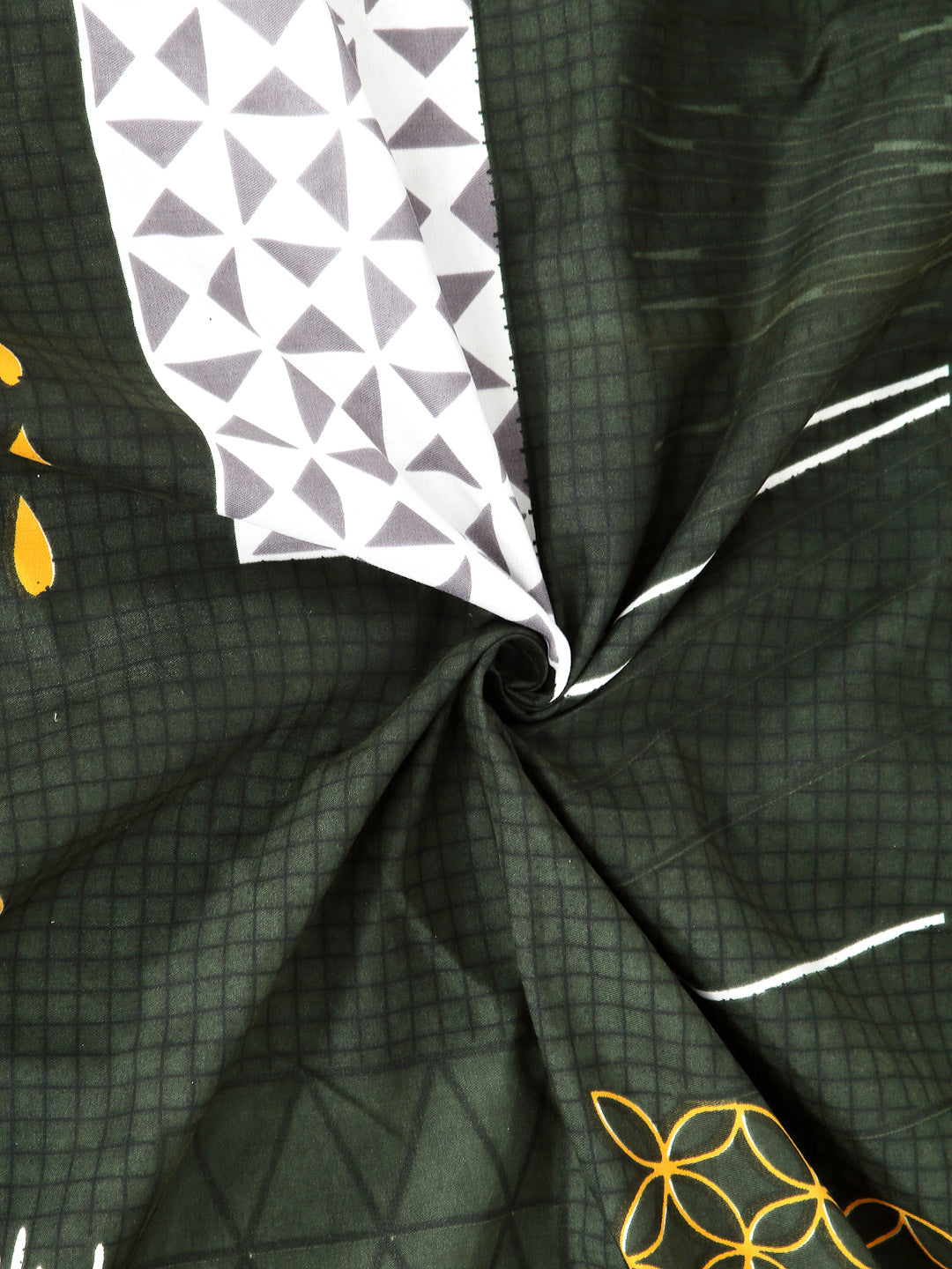 Arrabi Green Geometric TC Cotton Blend Single Size Fitted Bedsheet with 1 Pillow Cover (215 X 150 cm)