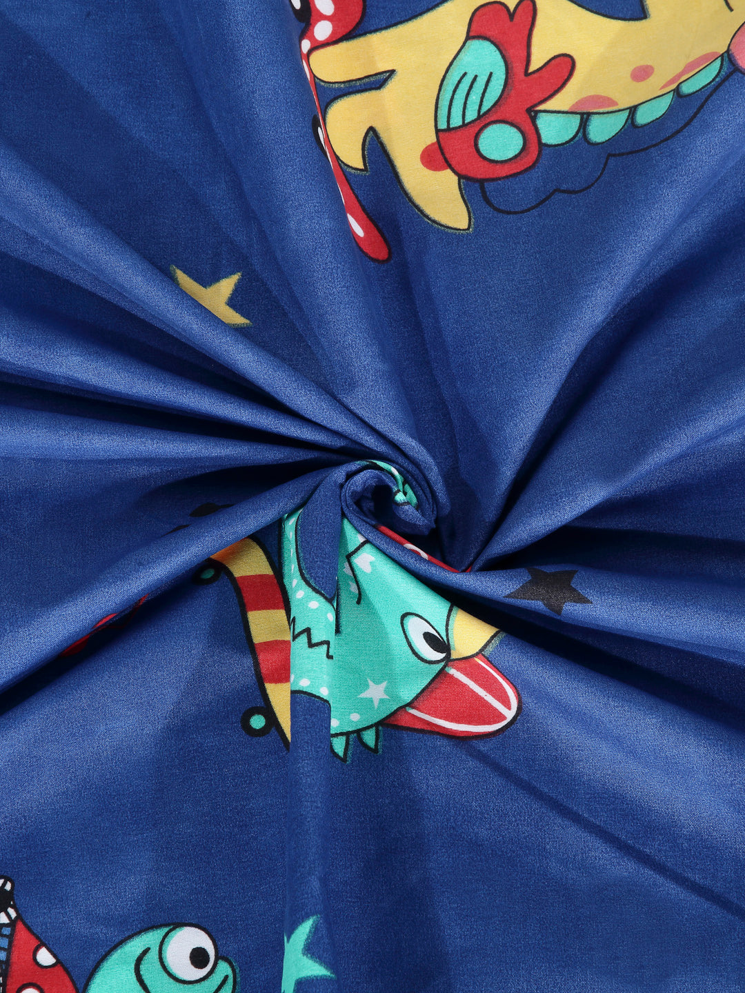 Arrabi Blue Cartoon TC Cotton Blend King Size Bookfold Bedsheet with 2 Pillow Covers (250 X 220 cm)