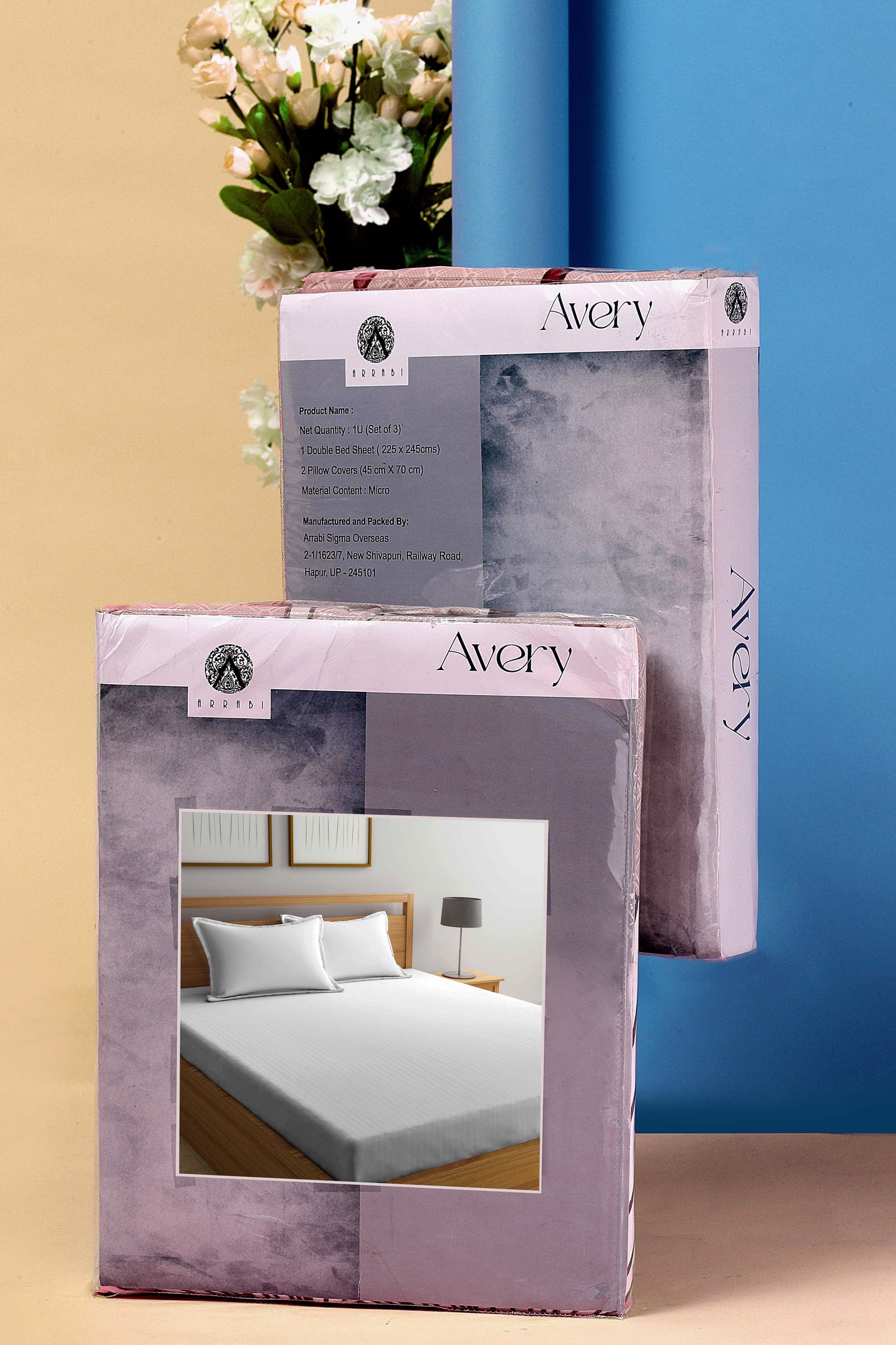 Arrabi White Stripes TC Cotton Blend King Size Bookfold Bedsheet with 2 Pillow Covers (250 X 220 cm)