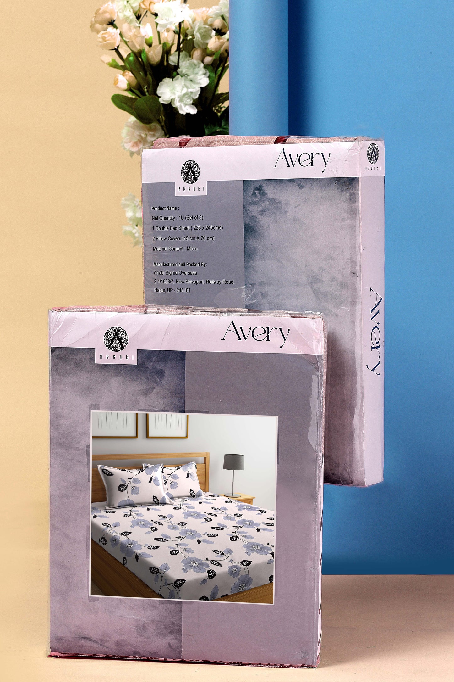 Arrabi Beige Floral TC Cotton Blend King Size Bookfold Bedsheet with 2 Pillow Covers (250 X 220 cm)