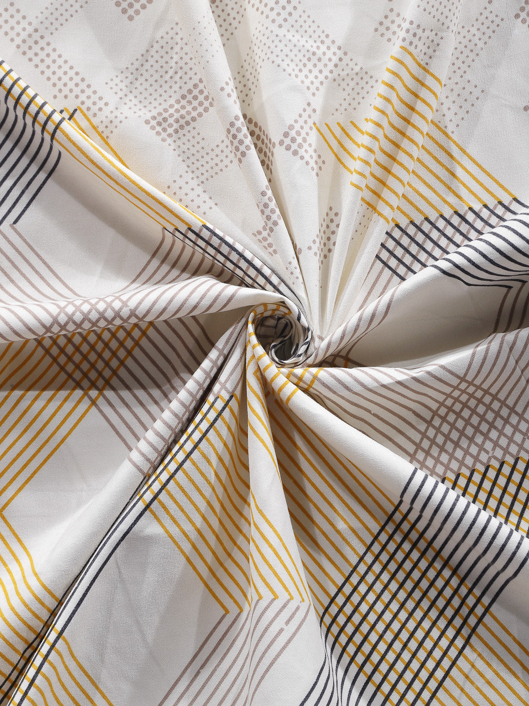 Arrabi Multi Geometric TC Cotton Blend King Size Bookfold Bedsheet with 2 Pillow Covers (250 X 215 cm)