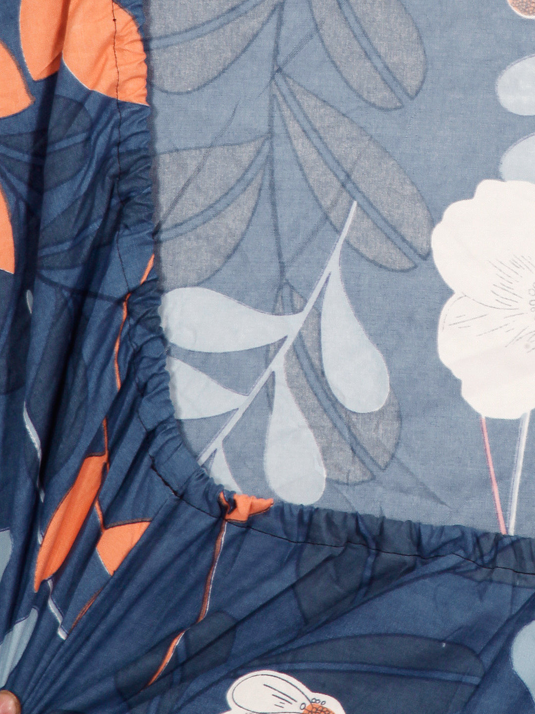 Arrabi Blue Floral TC Cotton Blend Single Size Fitted Bedsheet with 1 Pillow Cover (215 X 150 cm)