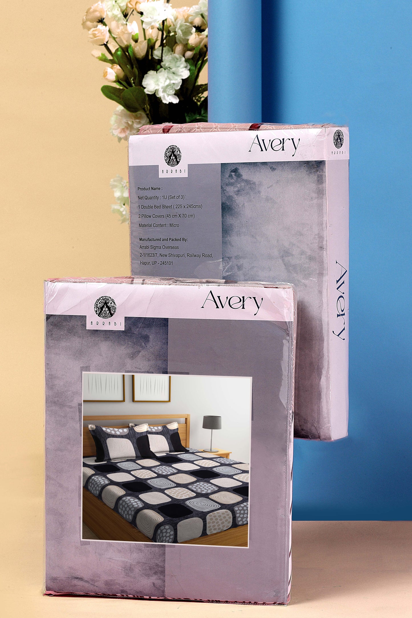 Arrabi Black Abstract TC Cotton Blend King Size Bookfold Bedsheet with 2 Pillow Covers (250 X 215 cm)