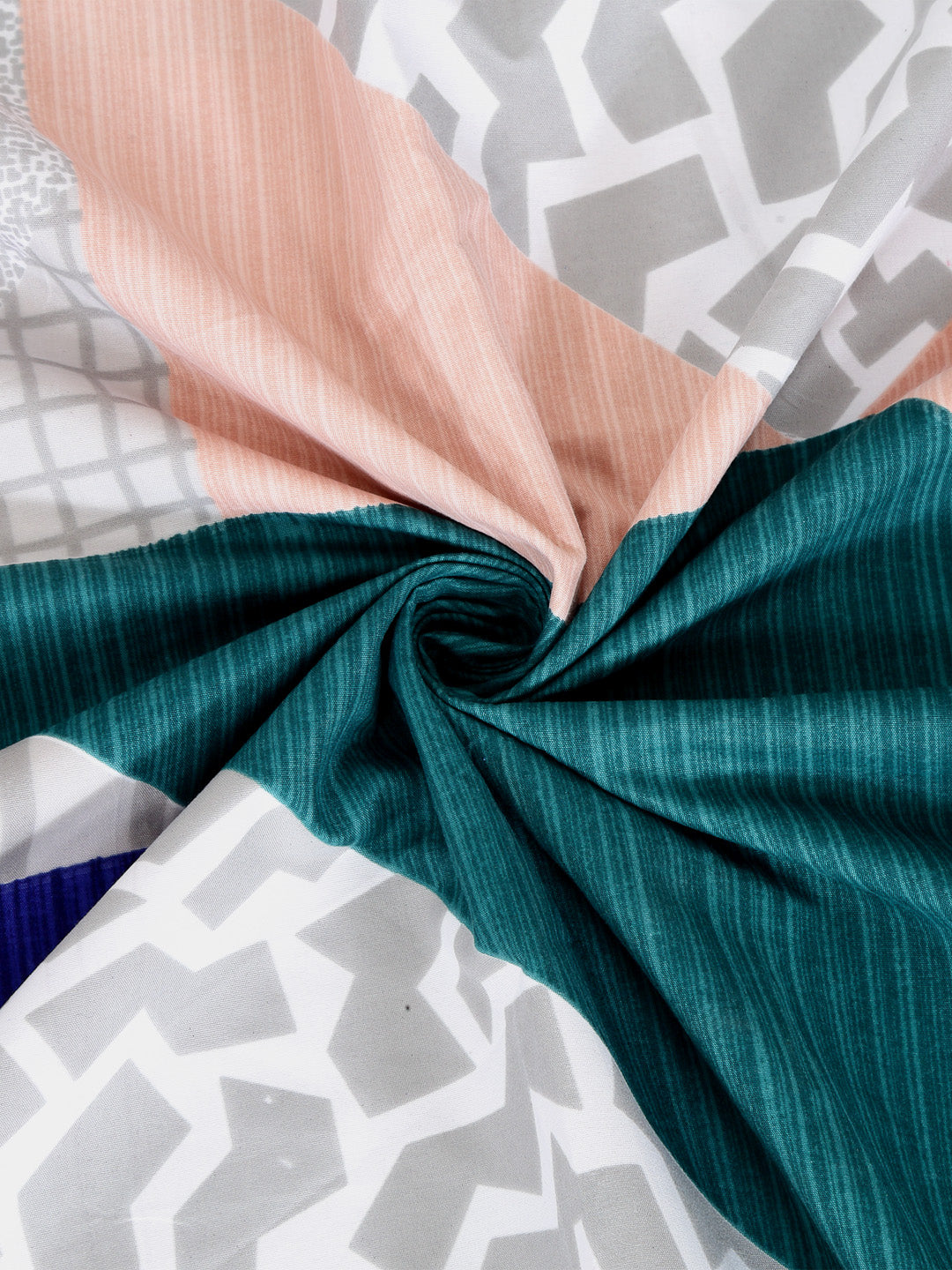 Arrabi Multi Geometric TC Cotton Blend Single Size Fitted Bedsheet with 1 Pillow Cover (220 X 150 cm)