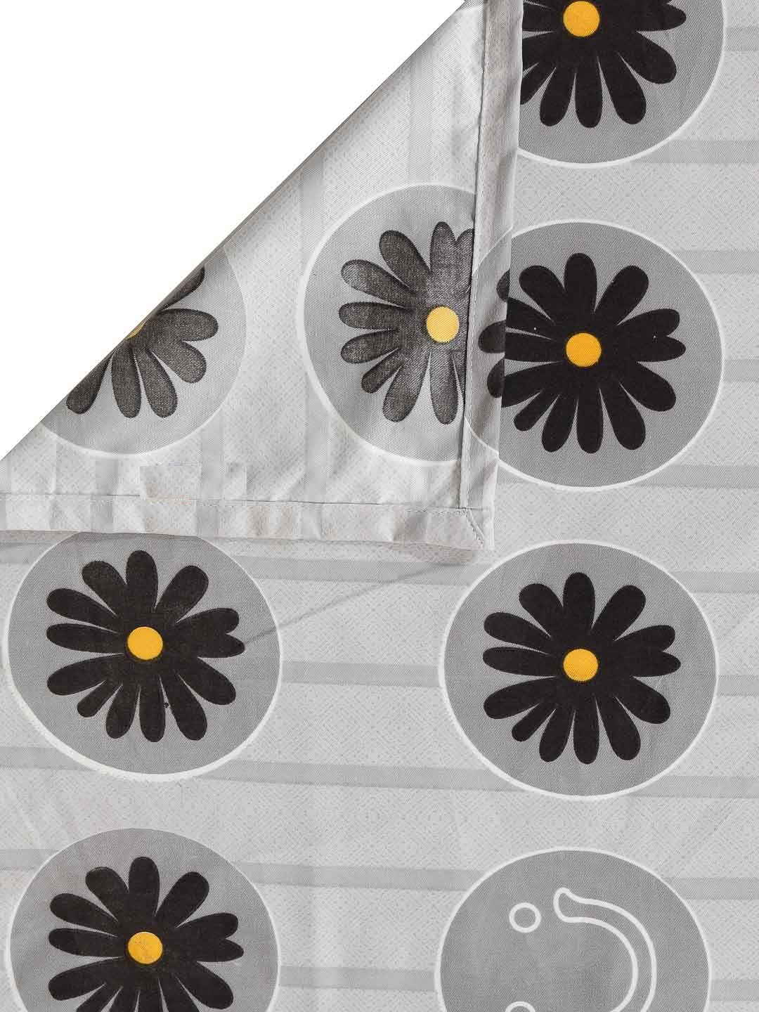 Arrabi Grey Floral TC Cotton Blend Super King Size Bedsheet with 2 Pillow Covers (270 x 260 cm)