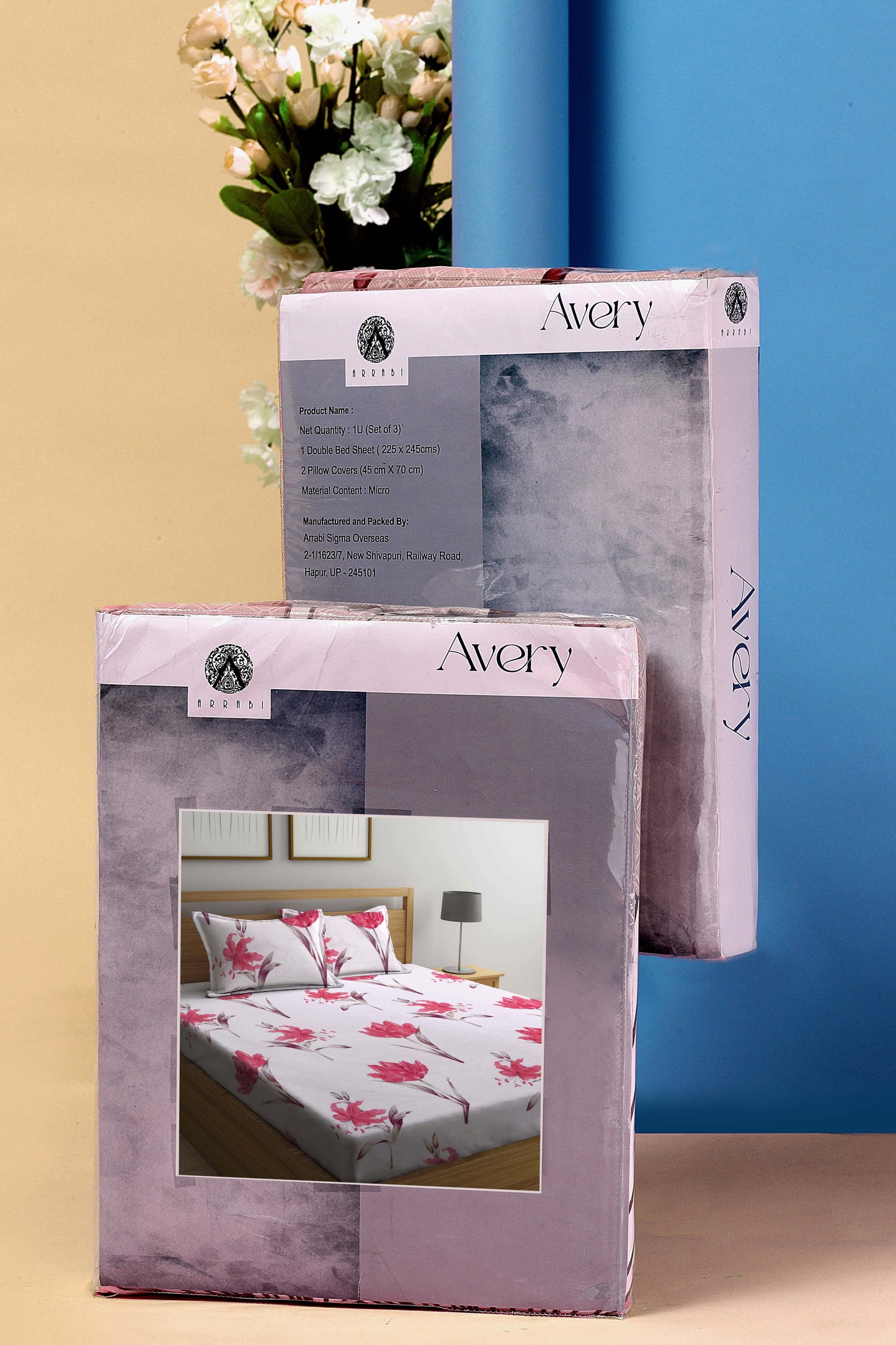 Arrabi Beige Floral TC Cotton Blend Super King Size Bookfold Bedsheet with 2 Pillow Covers (270 X 260 cm)