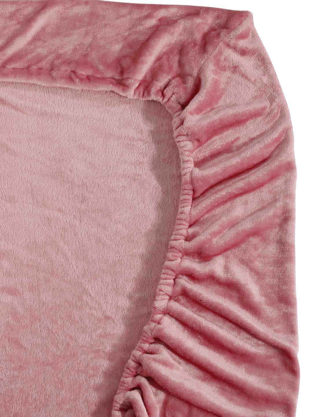 Arrabi Rust Solid King Size Warm Woolen Fitted Bedsheet 