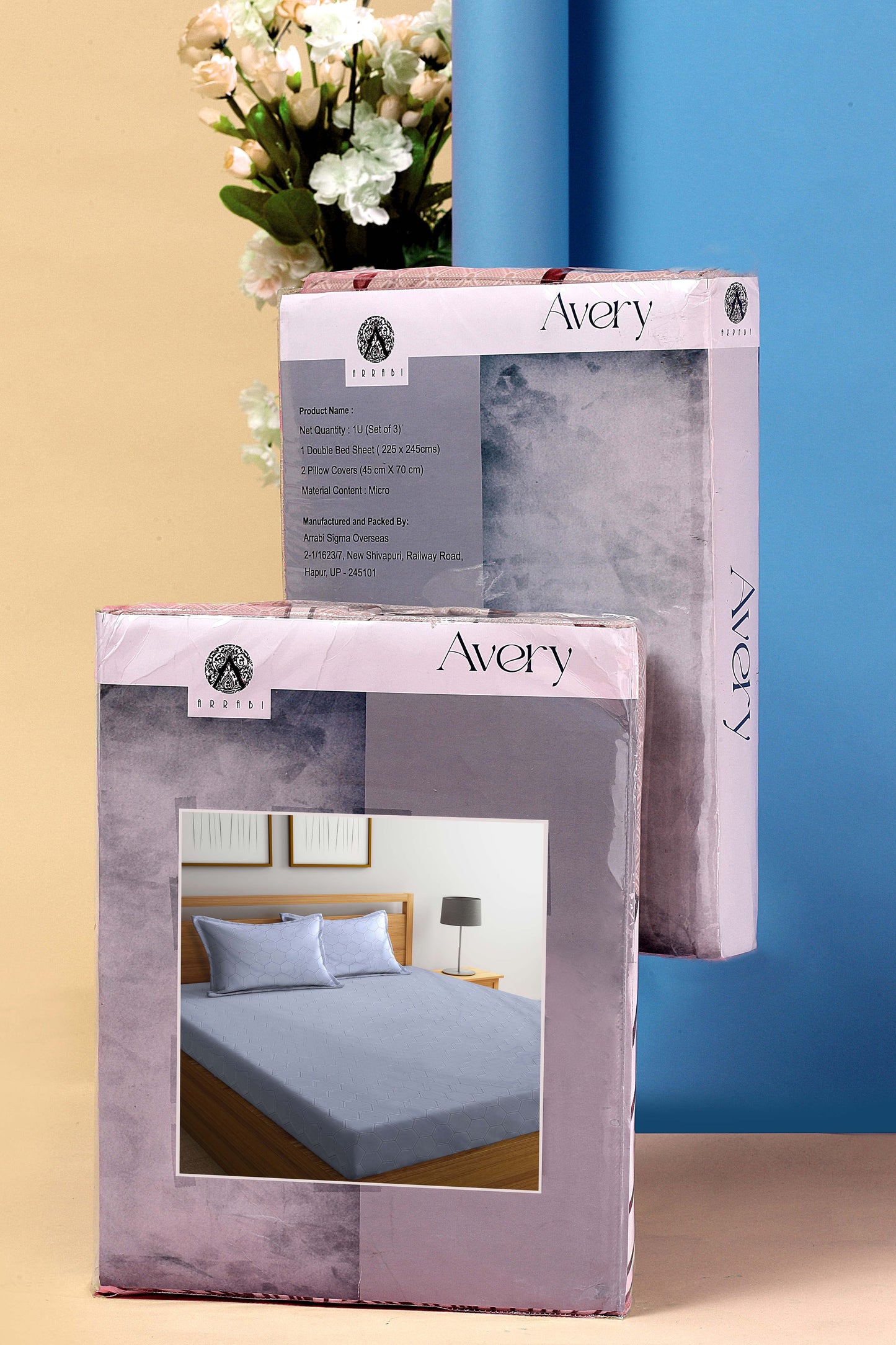 Arrabi Grey Geometric TC Cotton Blend King Size Bookfold Bedsheet with 2 Pillow Covers (250 X 215 cm)