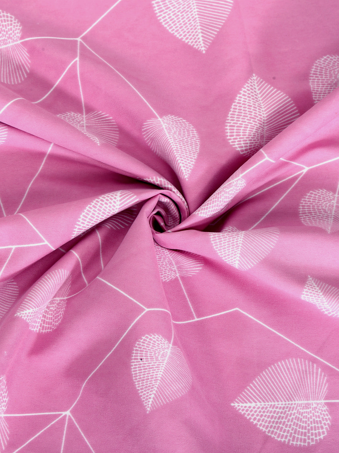 Arrabi Pink Leaf TC Cotton Blend Single Size Fitted Bedsheet with 1 Pillow Cover (220 X 150 cm)