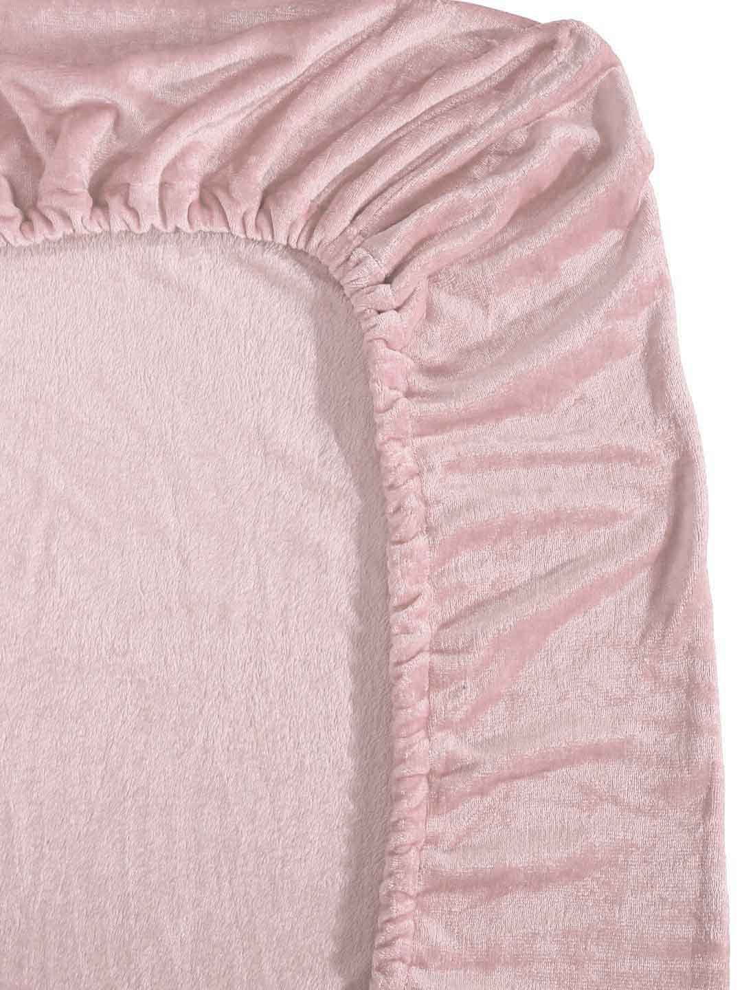 Arrabi Light Pink Solid King Size Warm Woolen Fitted Bedsheet 