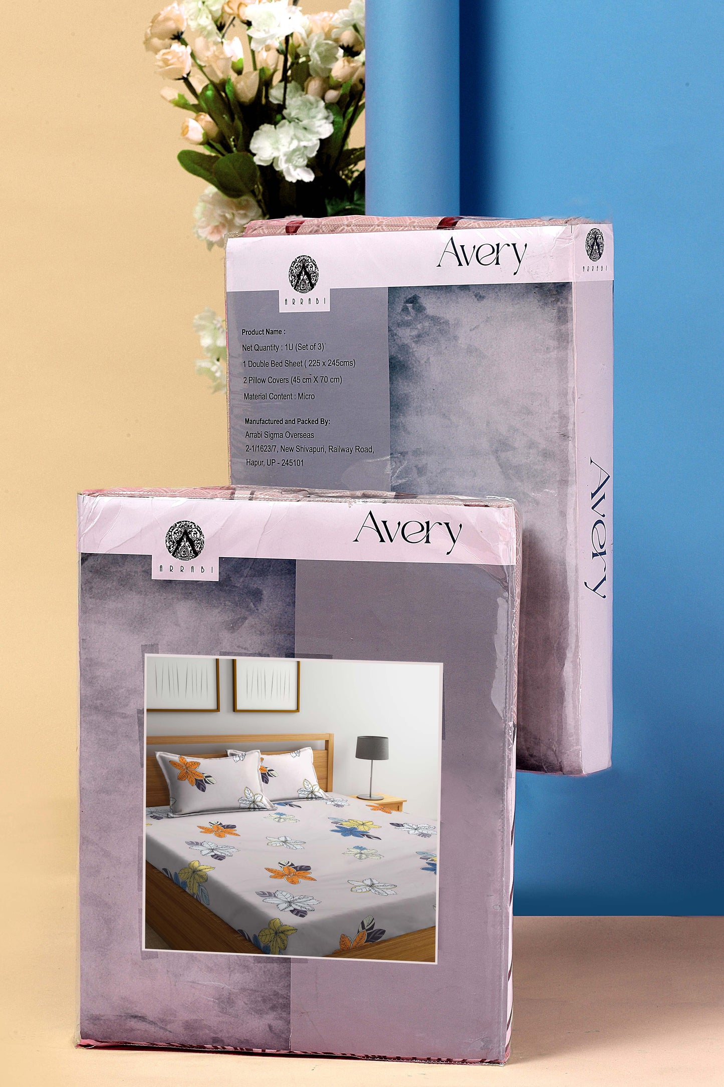 Arrabi Beige Floral TC Cotton Blend King Size Bookfold Bedsheet with 2 Pillow Covers (250 X 215 cm)