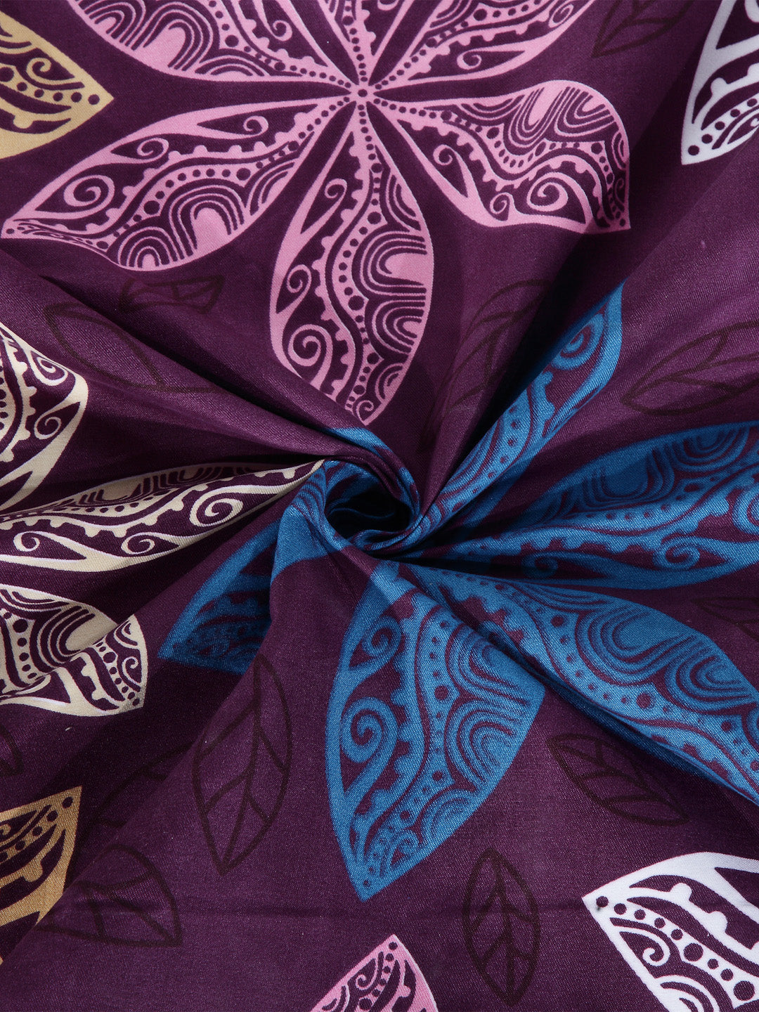 Arrabi Purple Floral TC Cotton Blend Single Size Fitted Bedsheet with 1 Pillow Cover (220 X 150 cm)