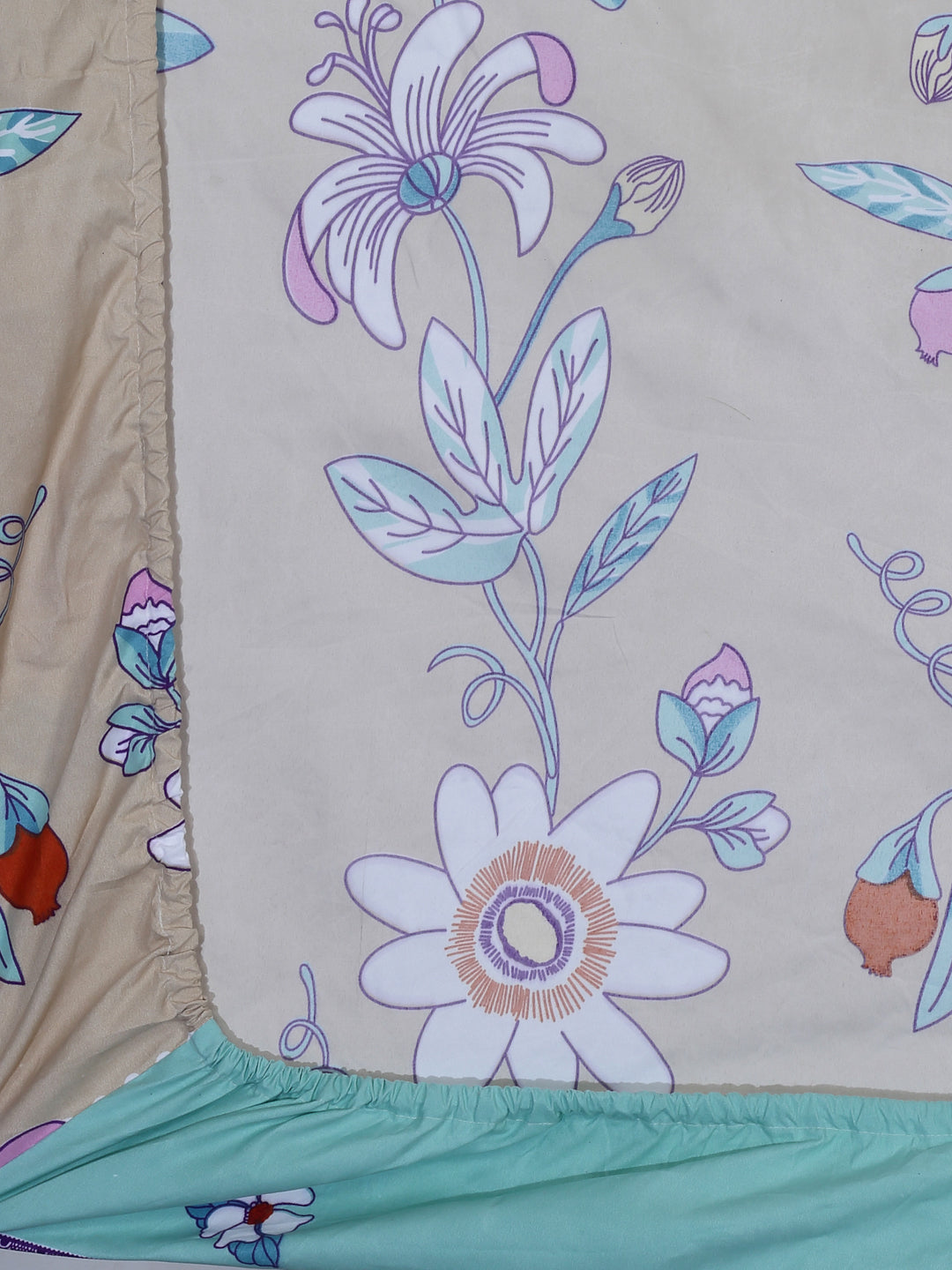 Arrabi Brown Floral TC Cotton Blend Single Size Fitted Bedsheet with 1 Pillow Cover (215 X 150 cm)