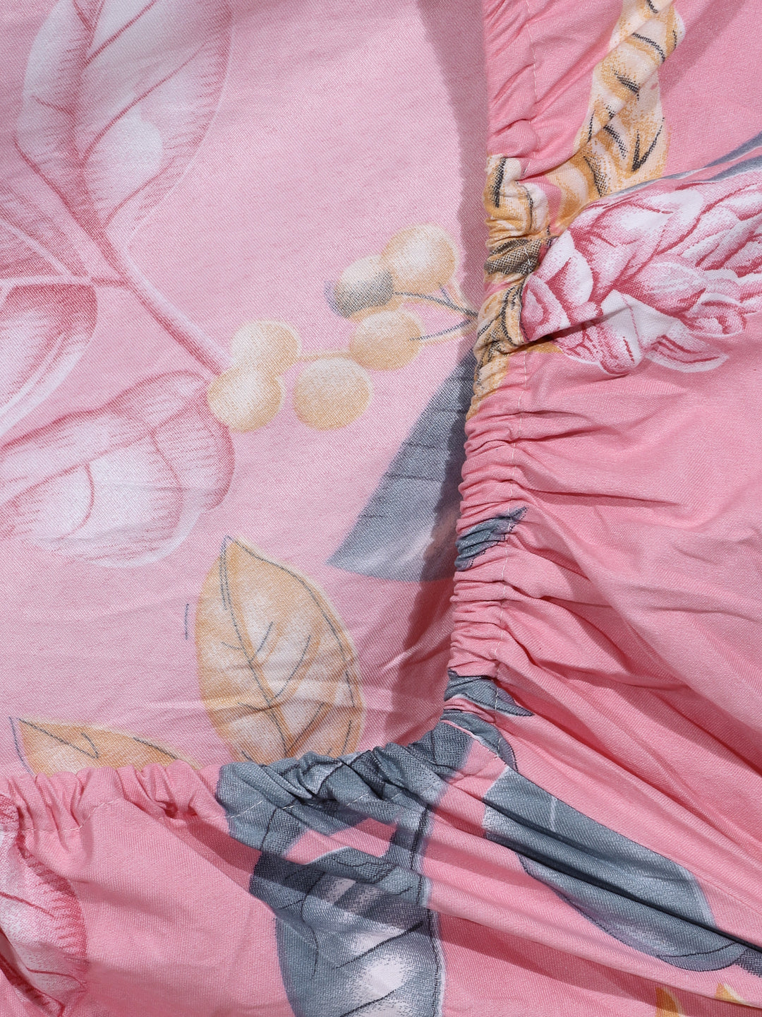 Arrabi Pink Floral TC Cotton Blend Single Size Fitted Bedsheet with 1 Pillow Cover (215 x 150 cm)