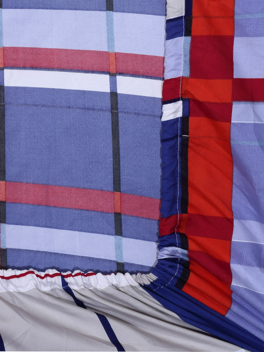 Arrabi Blue Stripes TC Cotton Blend Single Size Fitted Bedsheet with 1 Pillow Cover (215 X 150 cm)