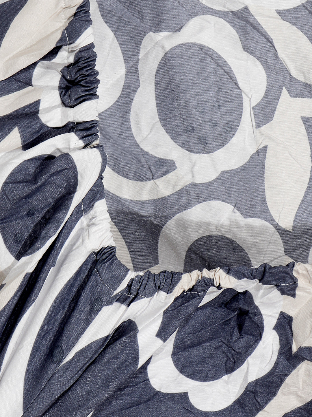 Arrabi Grey Floral TC Cotton Blend Single Size Fitted Bedsheet with 1 Pillow Cover (215 x 150 cm)