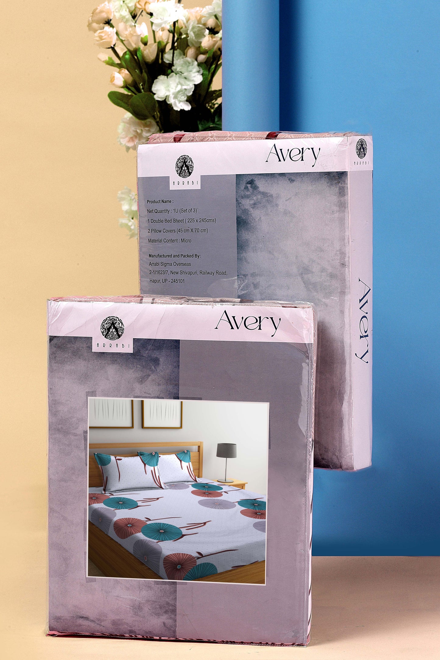 Arrabi Grey Floral TC Cotton Blend King Size Bookfold Bedsheet with 2 Pillow Covers (250 X 215 cm)