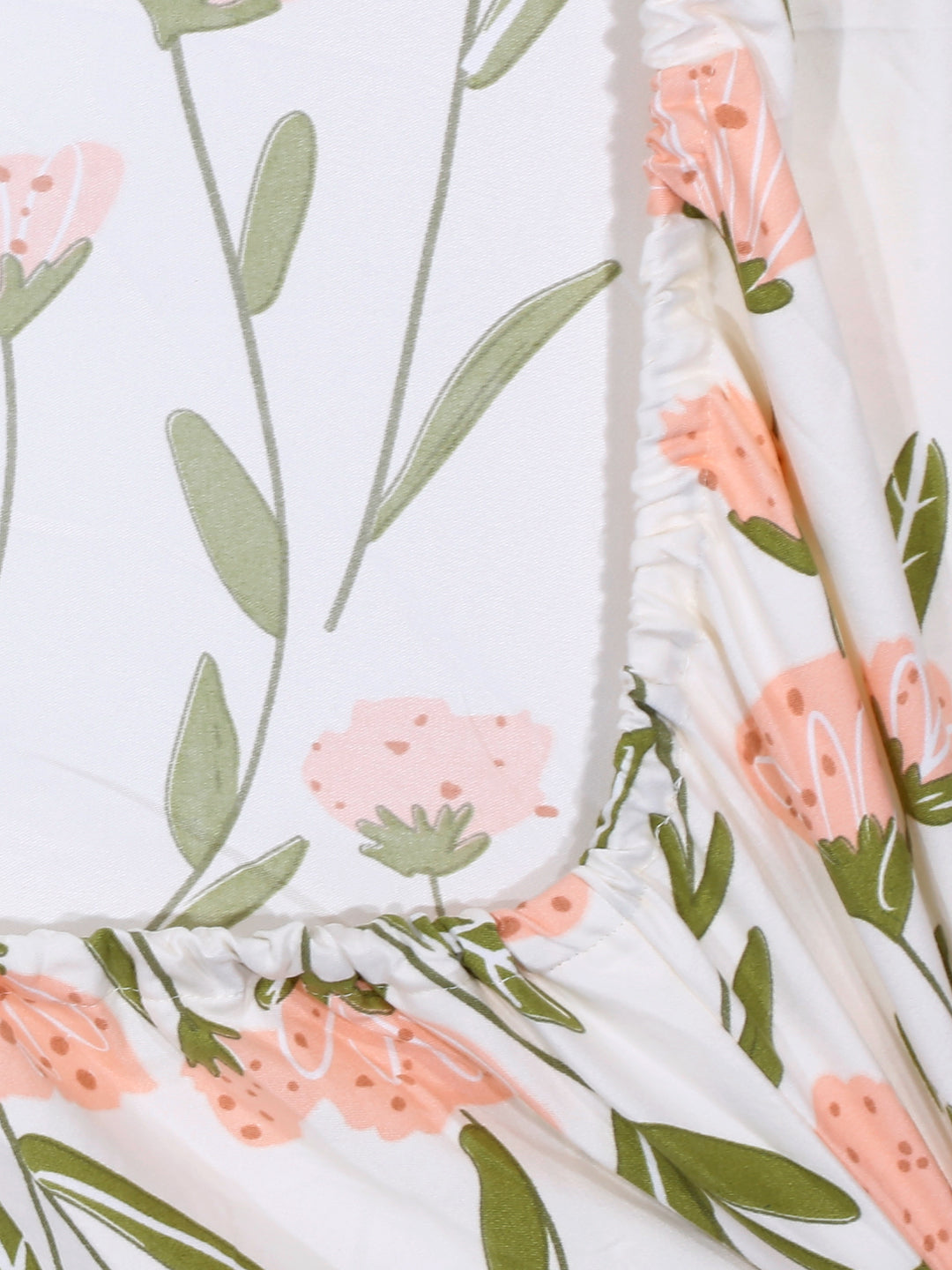 Arrabi Cream Floral TC Cotton Blend Single Size Fitted Bedsheet with 1 Pillow Cover (215 X 150 cm)