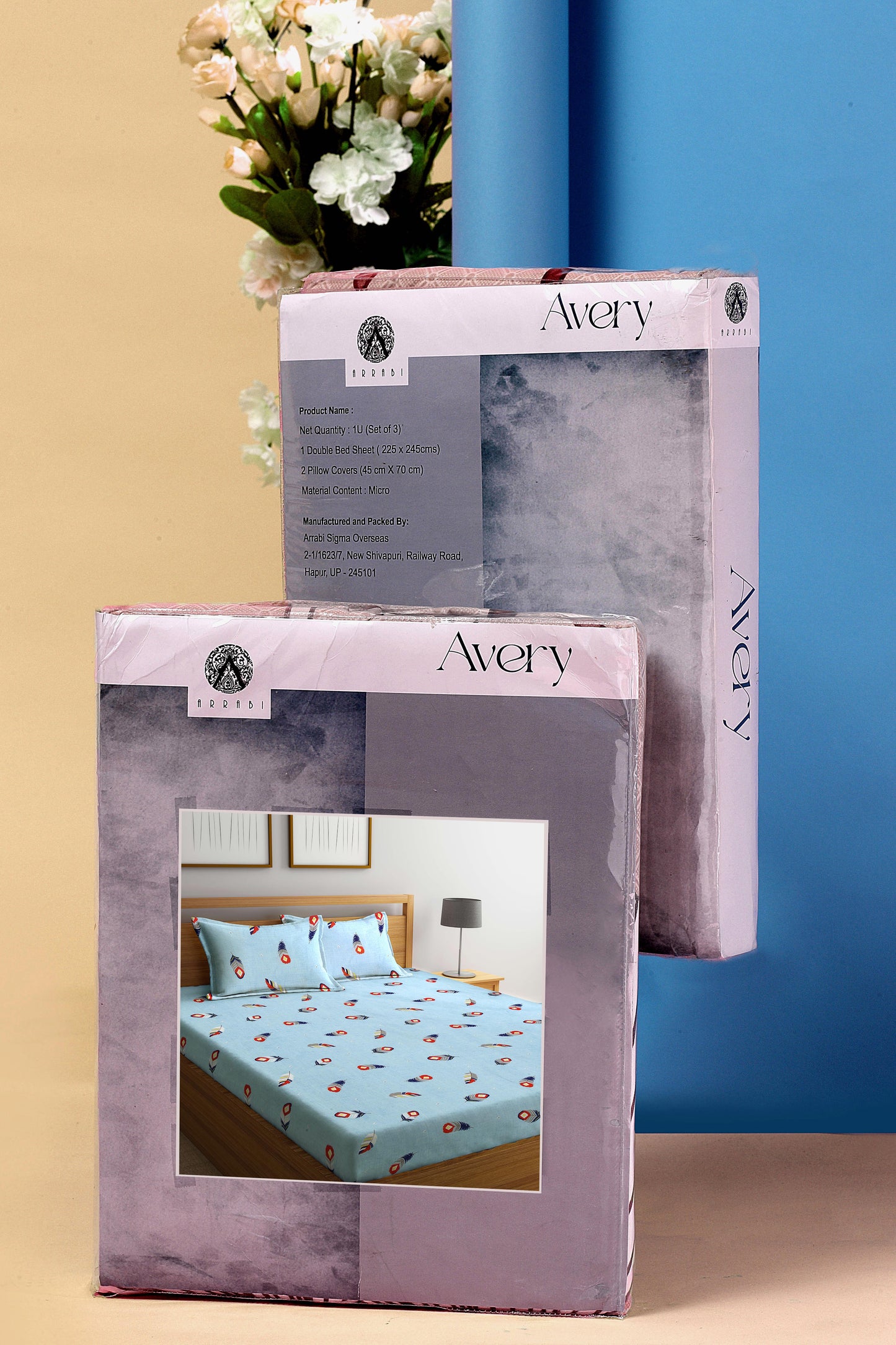 Arrabi Blue Floral TC Cotton Blend King Size Bookfold Bedsheet with 2 Pillow Covers (250 X 220 cm)
