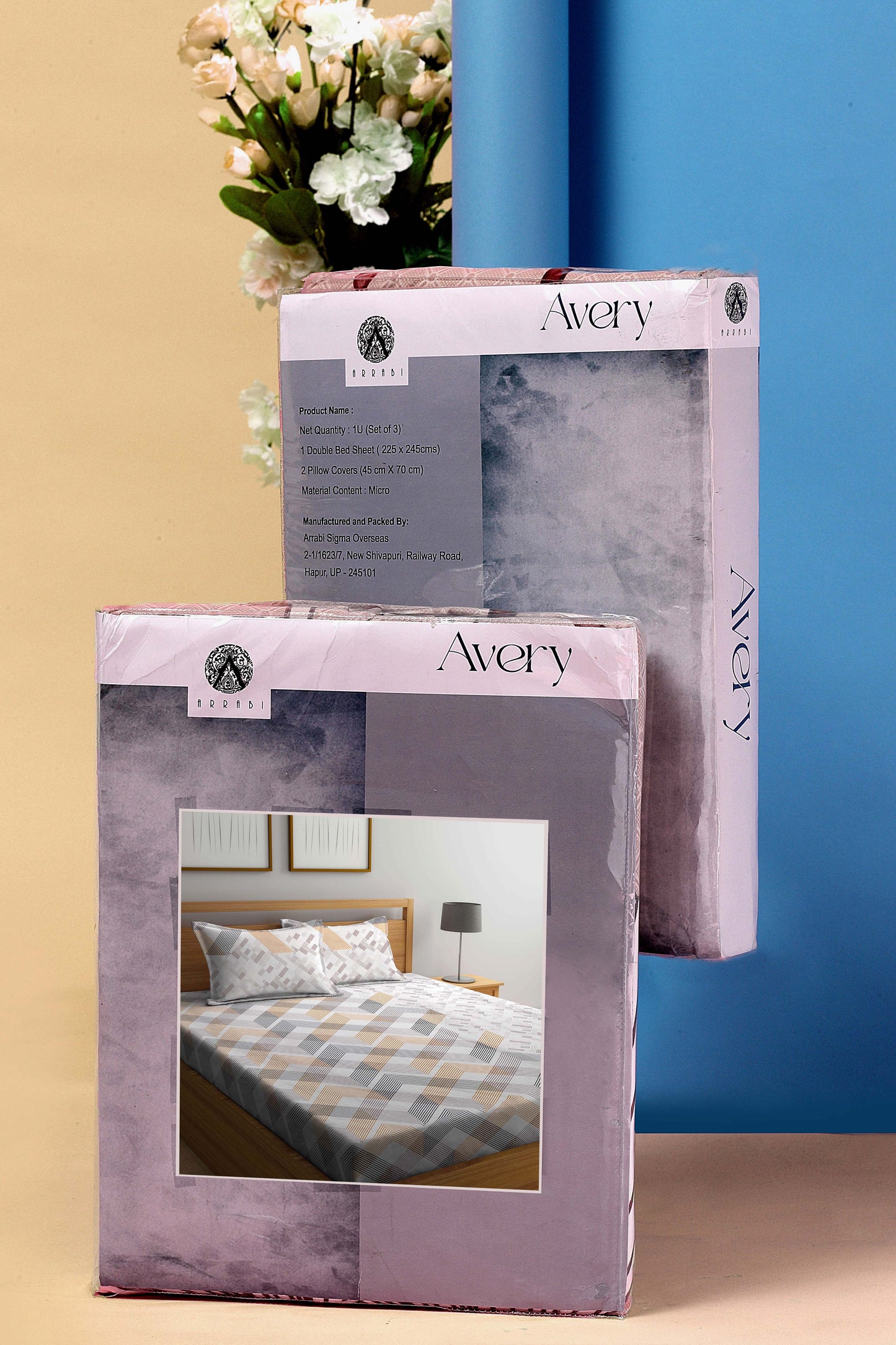 Arrabi Multi Geometric TC Cotton Blend King Size Bookfold Bedsheet with 2 Pillow Covers (250 X 215 cm)