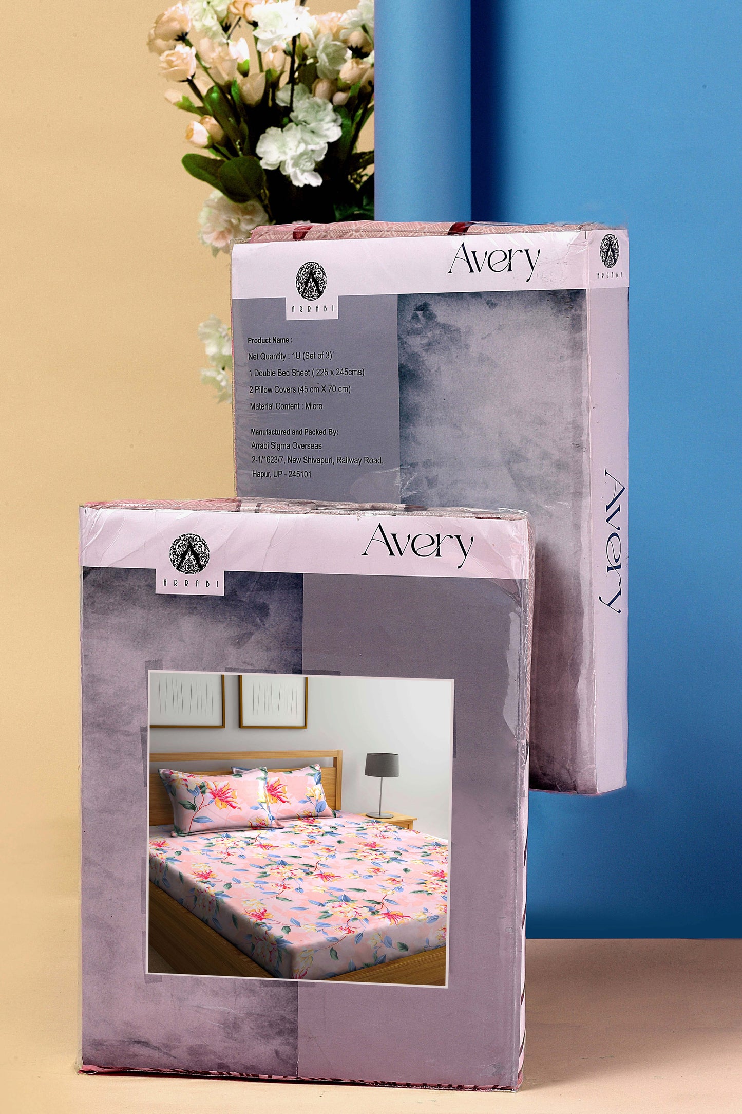 Arrabi Peach Floral TC Cotton Blend Super King Size Bookfold Bedsheet with 2 Pillow Covers (270 X 260 cm)