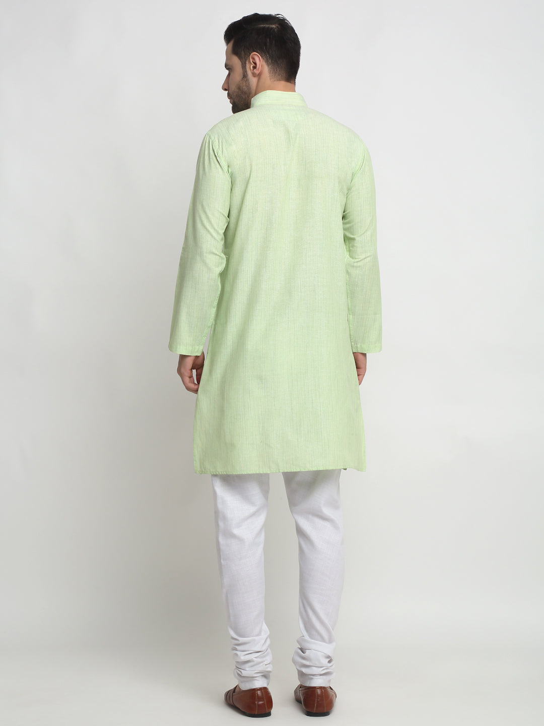 Arrabi Men Green Pure Cotton Solid Kurta Pyjama Set with Pockets