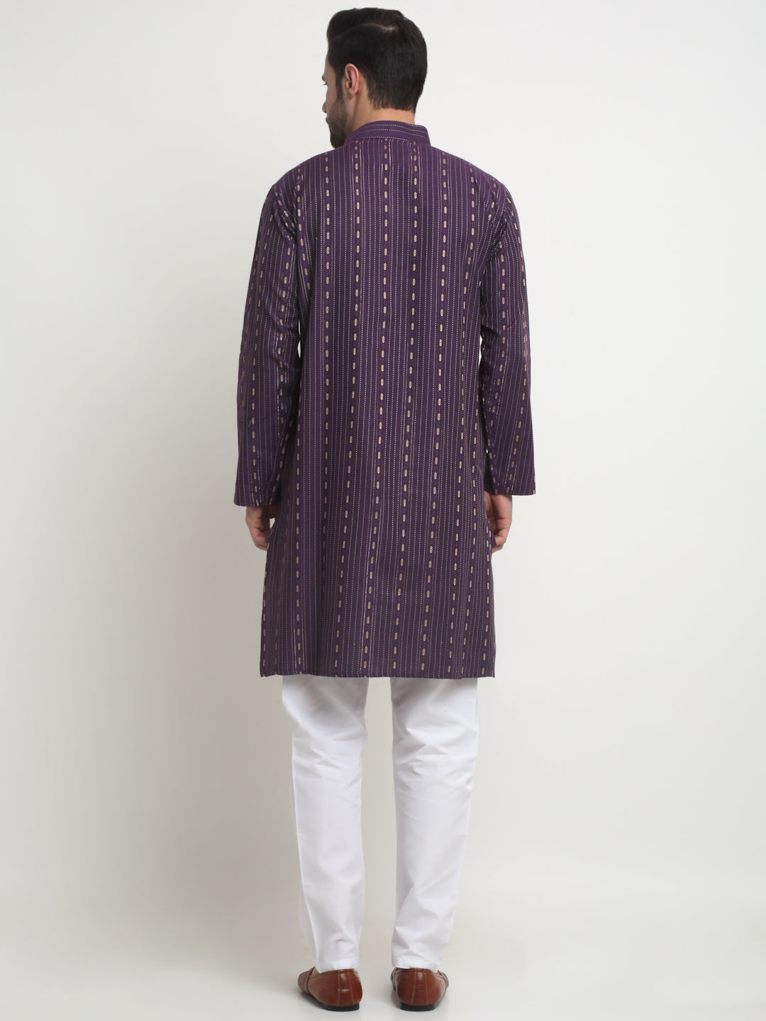Arrabi Men Purple Pure Cotton Geometric Kurta Pyjama Set with Pockets