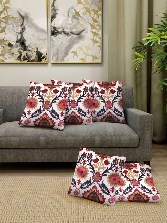 Arrabi Red Leaf TC Chenille Cotton Blend Cushion Covers (Pack of 5) (40 x 40 cm)