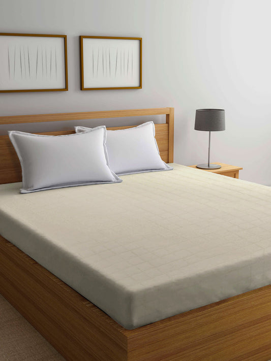 Arrabi Beige Solid TC Cotton Blend 210 GSM Double Bed Size Mattress Protector (250 X 230 cm)