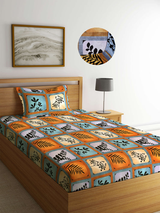 Arrabi Multi Floral TC Cotton Blend Single Size Fitted Bedsheet with 1 Pillow Cover (220 X 150 cm)
