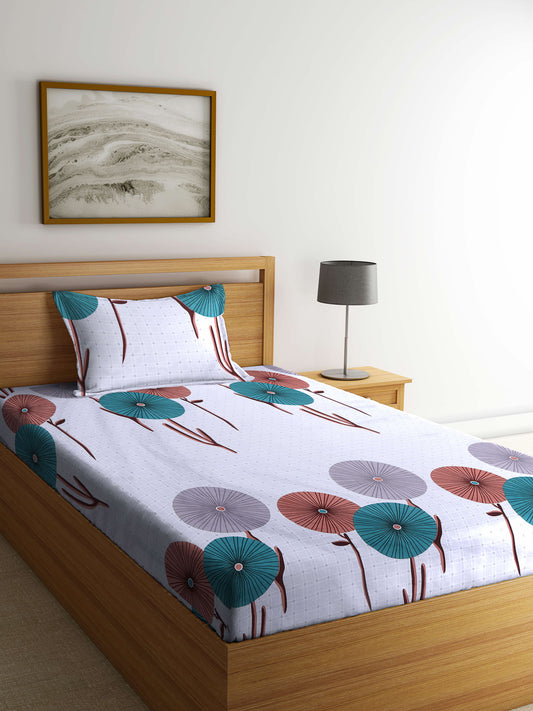 Arrabi Grey Indian TC Cotton Blend Single Size Bedsheet with 1 Pillow Cover ( 220 X 150 cm)