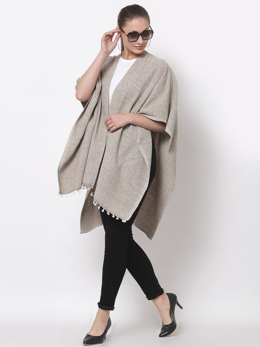 Arrabi Beige Solid Cotton Chenille Full Size Shrug (160 x 100 cm)