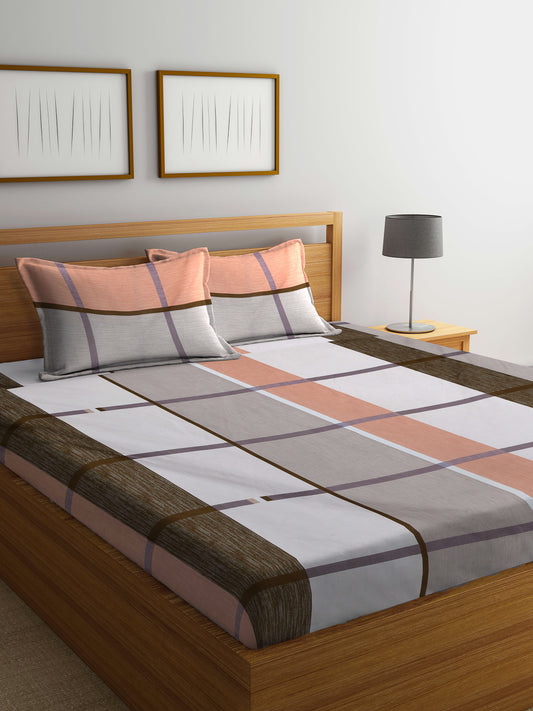 Arrabi Multi Geometric TC Cotton Blend King Size Bedsheet with 2 Pillow Covers (250 X 215 cm)