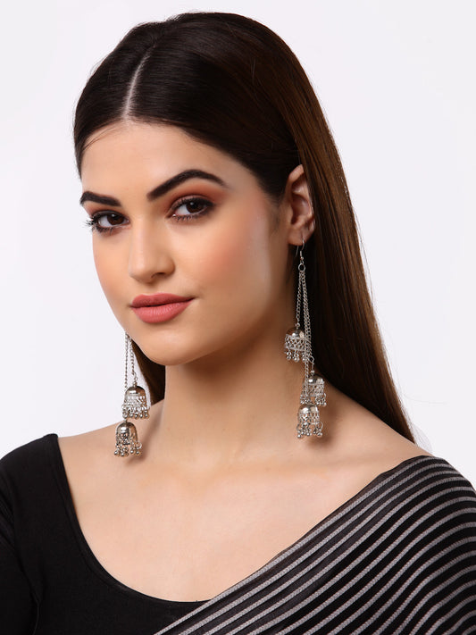 Arrabi Metallic Oxidised Earrings (Set of 2) (10 cm)
