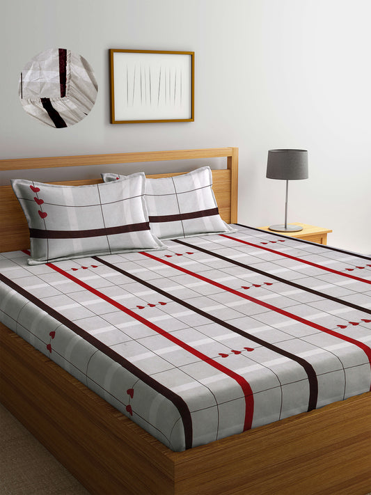 Arrabi Multi Geometric TC Cotton Blend Double Size Fitted Bedsheet with 2 Pillow Covers (250 X 220 cm)