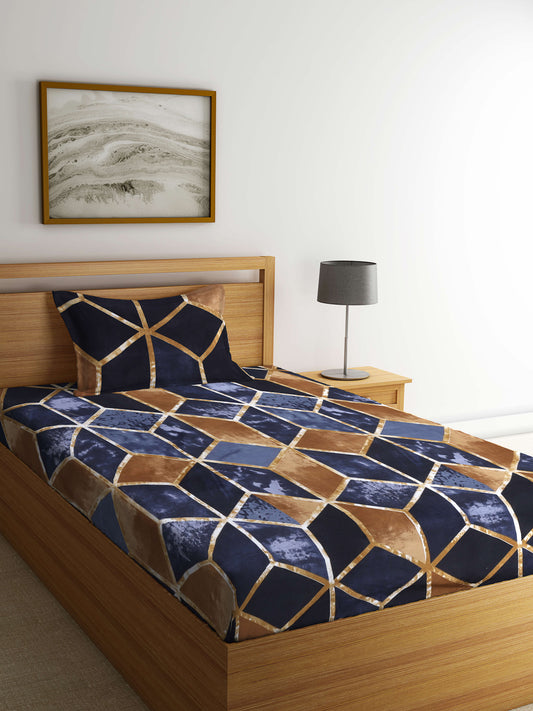 Arrabi Brown Graphic TC Cotton Blend Single Size Bedsheet with 1 Pillow Cover ( 220 X 150 cm)